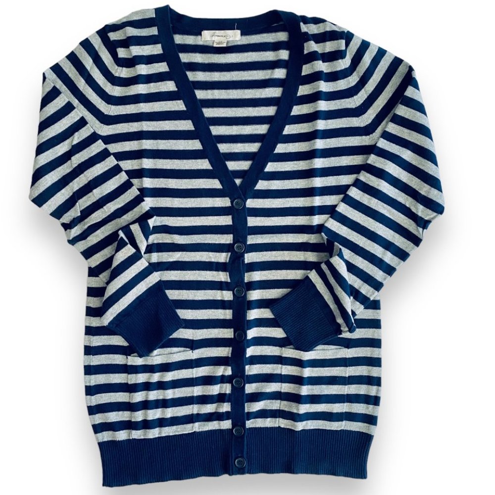 Forever 21 striped pocket cardigan v neck grey blue size L Large